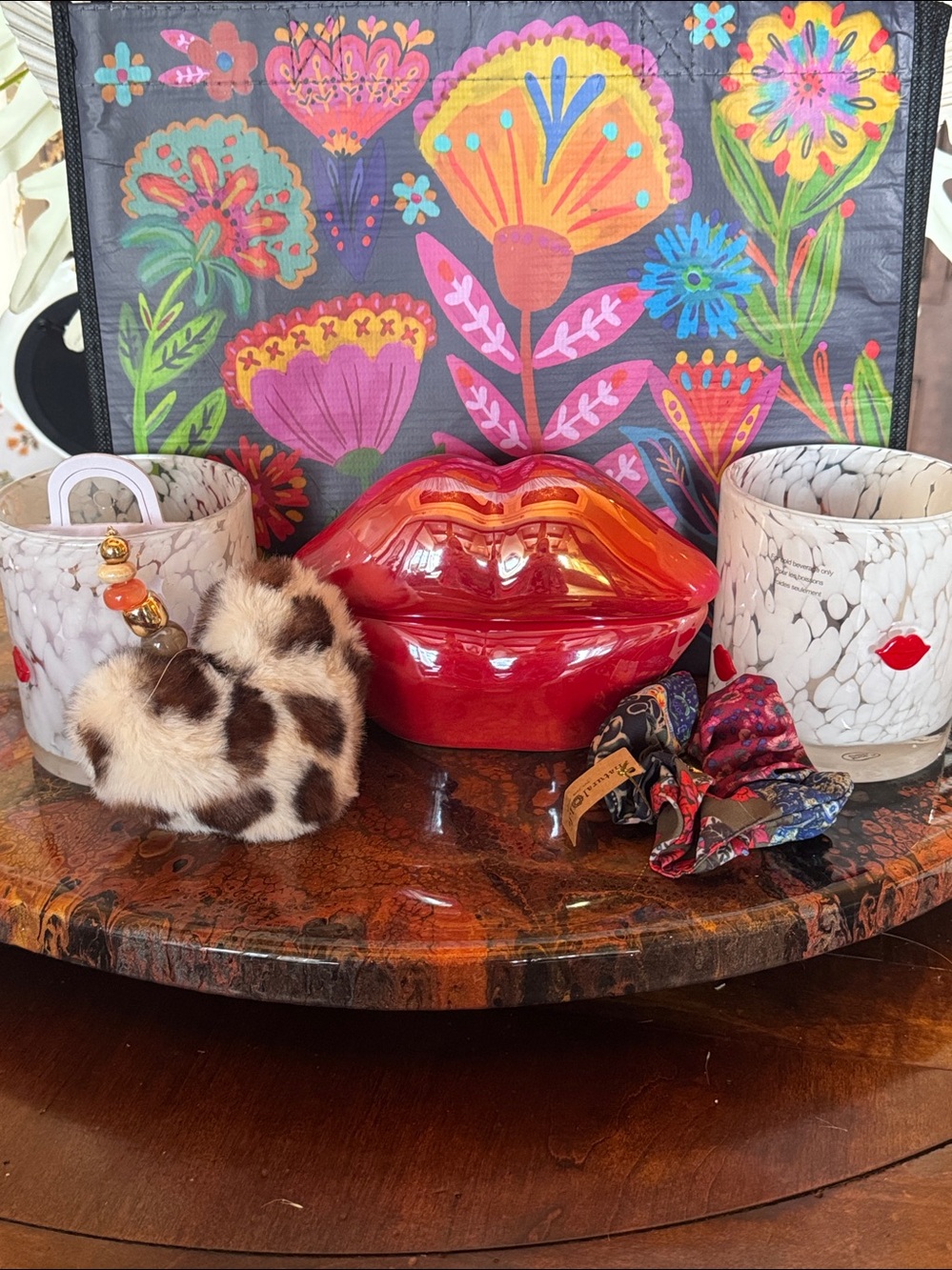 Anthropologie Bag Charm, Lip Candle, Scrunchie, Bag, & (2) Lip Mugs